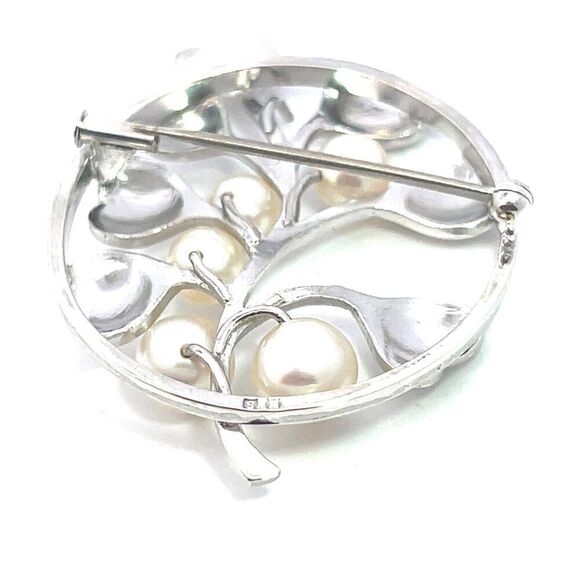 Mikimoto Estate Akoya Pearl Circular Flower Brooch Pin Sterling Silver M421 - Picture 7 of 12